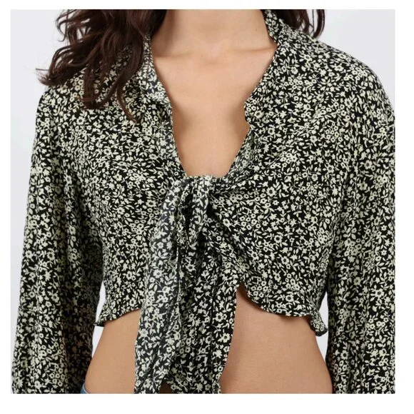 Sandro Paris Floral Ruffle Blouse Black & White Size 1/Small - Picture 3 of 9